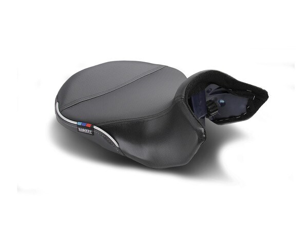 Sargent's World Sport Front Seat for the BMW R 1300 GS 2023+ shown with Performance Plus black seat cover.